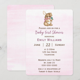 Baby Girl Shower With Bunny Invitation