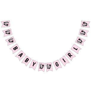 Baby Girl Shower with Footprints Bunting