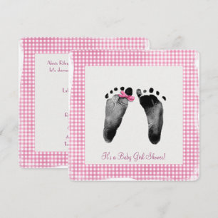 Baby Girl Shower with Newborn Footprints Invitation