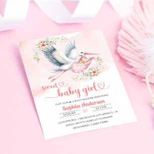 Baby Girl Shower with Stork Illustration – Elegant Invitation
