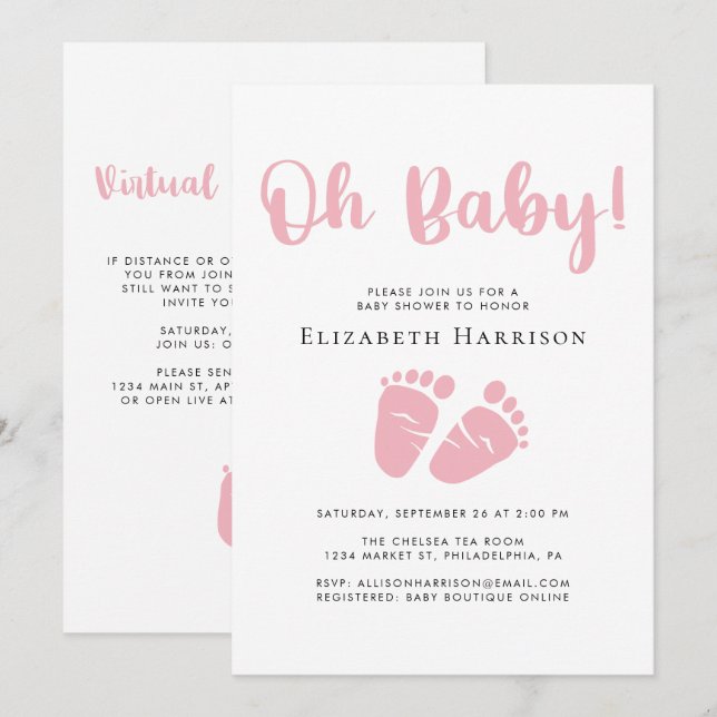 Baby Girl Shower with Virtual Online Option Pink Invitation (Front/Back)