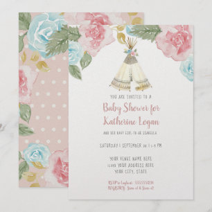 Baby Girl Shower Woodland Animal Floral Watercolor Invitation