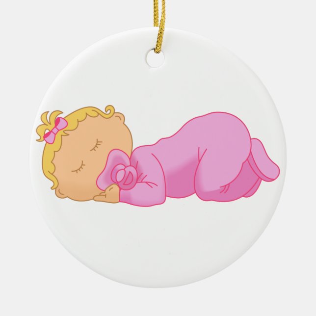 Baby Girl Sleeping Ceramic Tree Decoration (Front)