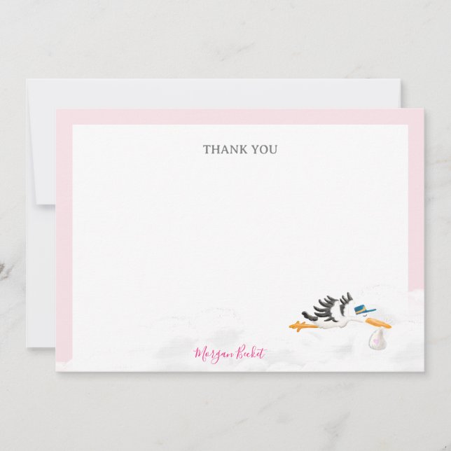 Baby Girl "Special Delivery" Stork Baby Shower Thank You Card (Front)