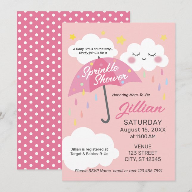 Baby Girl Sprinkle Shower Invitation (Front/Back)