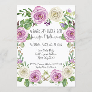 Baby Girl Sprinkle Shower Lavender n White Floral Invitation