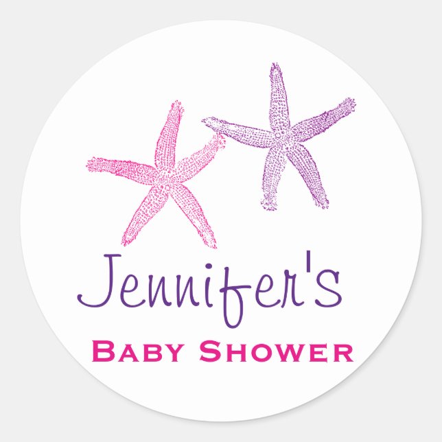 Baby Girl Starfish Simple Shower Stickers (Front)