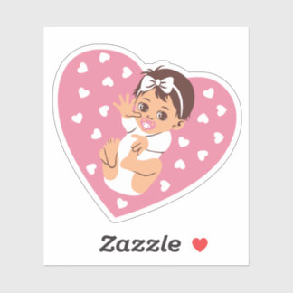 Baby Girl Sticker on Pink Heart Waving