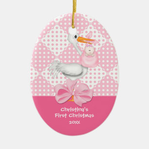 Baby Girl Stork  Baby's First Christmas Ornament