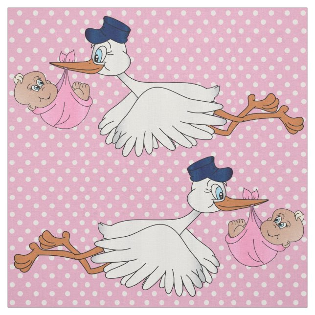 Baby Girl Stork Design Pattern Fabric (Swatch)