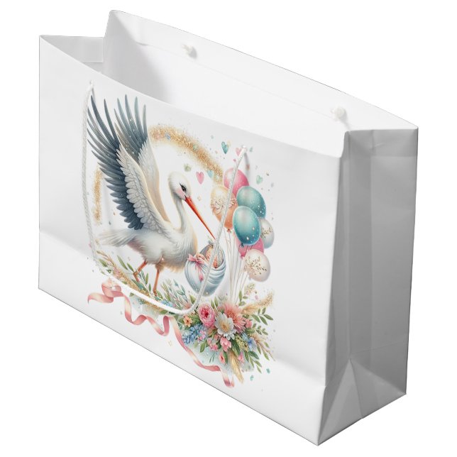Baby Girl Stork  Large Gift Bag (Front Angled)