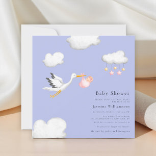 Baby Girl Stork Shower Lavender Invitation