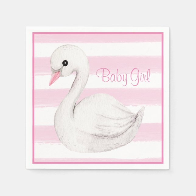 Baby Girl Swan Girly Pink Script Baby Shower Napkin (Front)