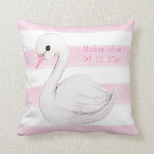 Baby Girl Swan Pink Script Personalise Keepsake Cushion
