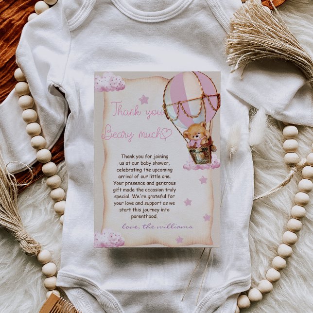 Baby Girl Teddy Bear Pink Thank You Card (Creator Uploaded)