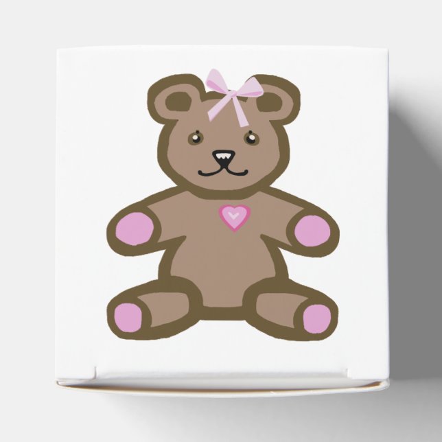 Baby girl teddy bear with pink bow favour box (Top)