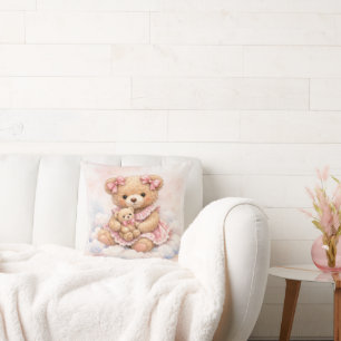  Baby Girl Teddy Bear with Pink Bows Cushion