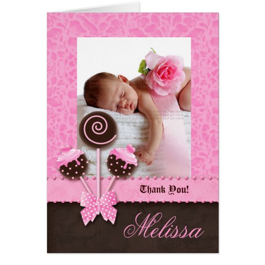 Baby Girl Thank You Card Cake Pops Pink Cute