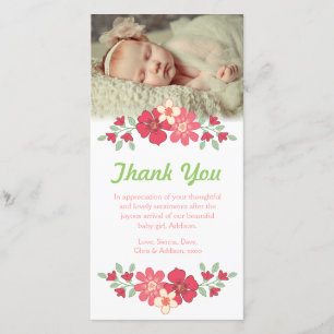 Baby Girl Thank You Flowers Photo Card Template