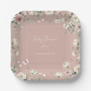 Baby Girl to Bee Rose Floral Dusty Pink Shower Paper Plate