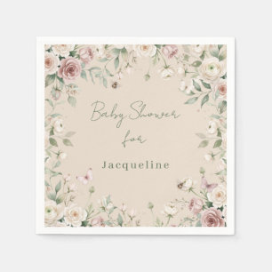 Baby Girl to Bee Rose Floral Taupe n Pink Shower Napkin