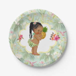 Baby Girl Tropical Hawaiian Luau Hibiscus Braids Paper Plate