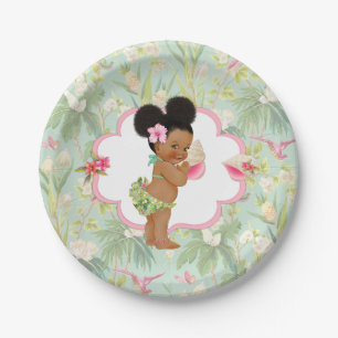 Baby Girl Tropical Hawaiian Luau Hibiscus Puffs Paper Plate