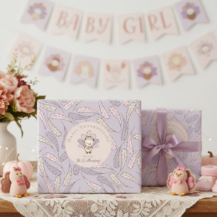 Baby Girl Turkey & Feathers Happy Thanksgiving Wrapping Paper