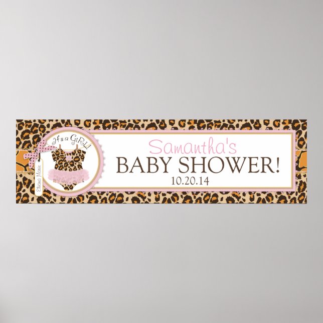 Baby Girl Tutu Cheetah Print Baby Shower Banner (Front)