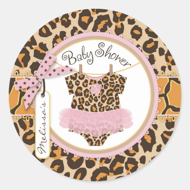 Baby Girl Tutu Cheetah Print Baby Shower Label (Front)