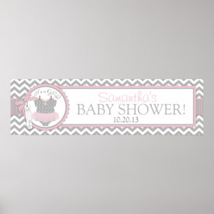 Baby Girl Tutu Chevron Print Baby Shower Banner