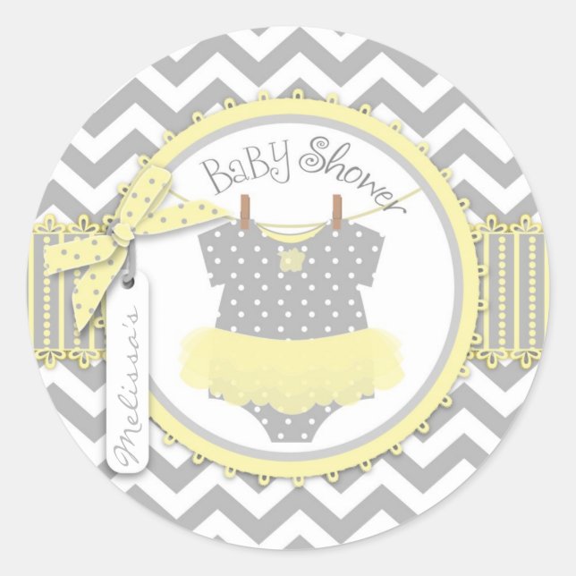 Baby Girl Tutu Chevron Print Baby Shower Classic Round Sticker (Front)