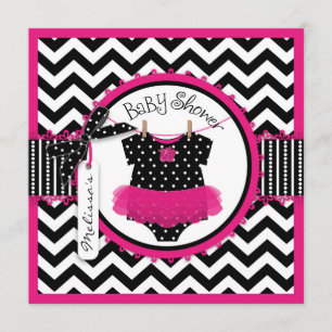 Baby Girl Tutu Chevron Print Baby Shower Invitation