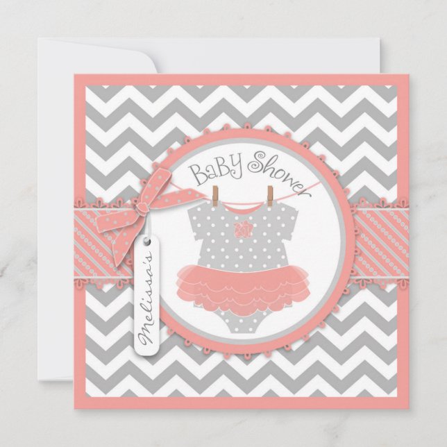 Baby Girl Tutu Chevron Print Baby Shower Invitation (Front)
