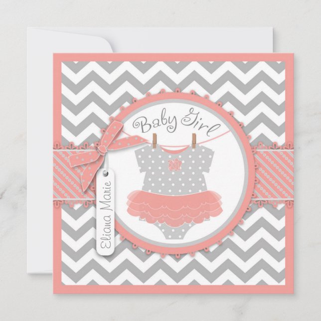Baby Girl Tutu Chevron Print Baby Shower Invitation (Front)