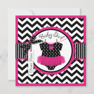 Baby Girl Tutu Chevron Print Baby Shower Invitation