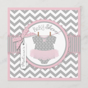 Baby Girl Tutu Chevron Print Baby Shower Invitation