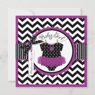 Baby Girl Tutu Chevron Print Baby Shower Invitation