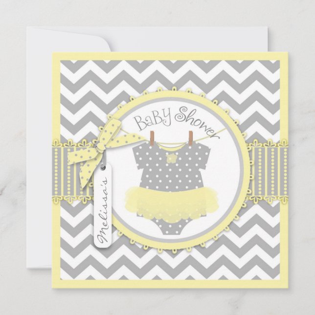 Baby Girl Tutu Chevron Print Baby Shower Invitation (Front)