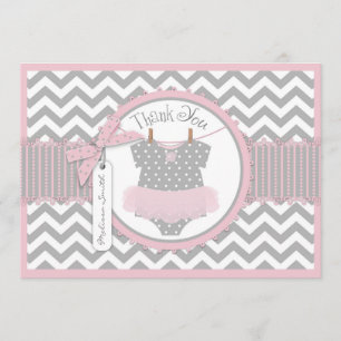 Baby Girl Tutu Chevron Print Thank You Card
