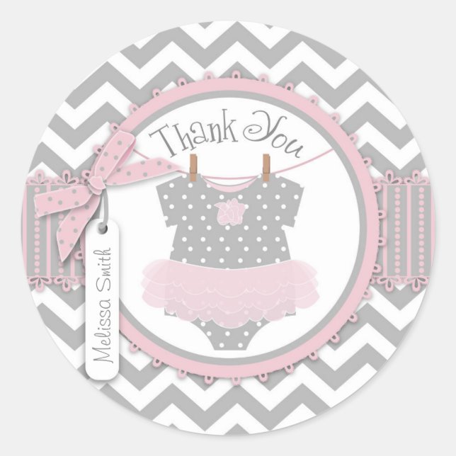 Baby Girl Tutu Chevron Print Thank You Label (Front)