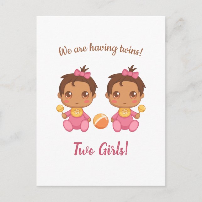 Baby Girl Twins Announcement Postcard (Front)