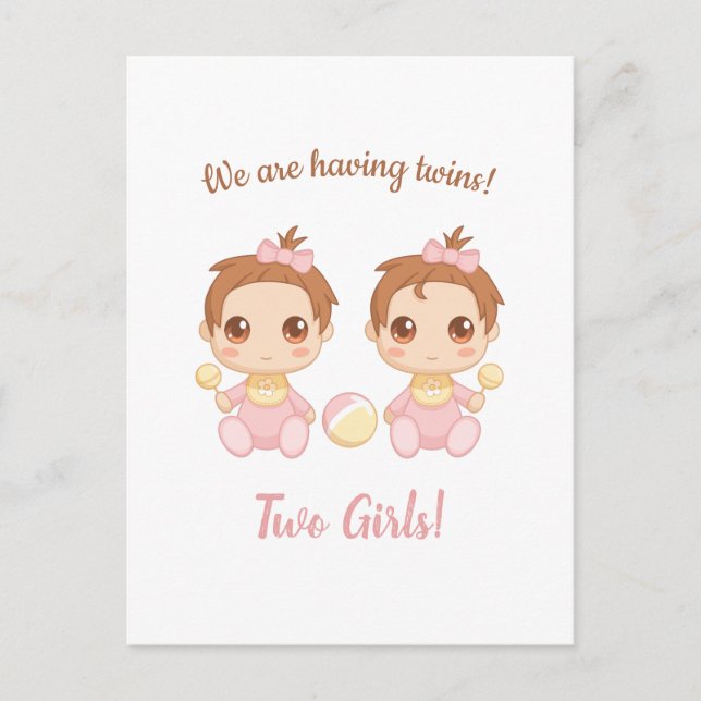 Baby Girl Twins Announcement Postcard (Front)