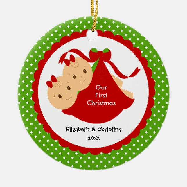 Baby Girl Twins Baby's First Christmas Ornament (Front)