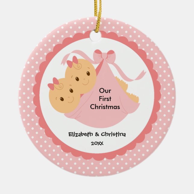 Baby Girl Twins Baby's First Christmas Ornament (Front)
