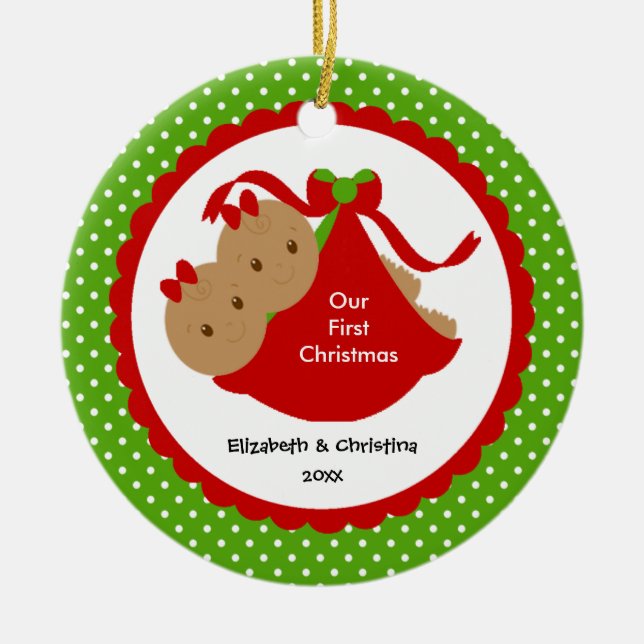 Baby Girl Twins Baby's First Christmas Ornament (Front)
