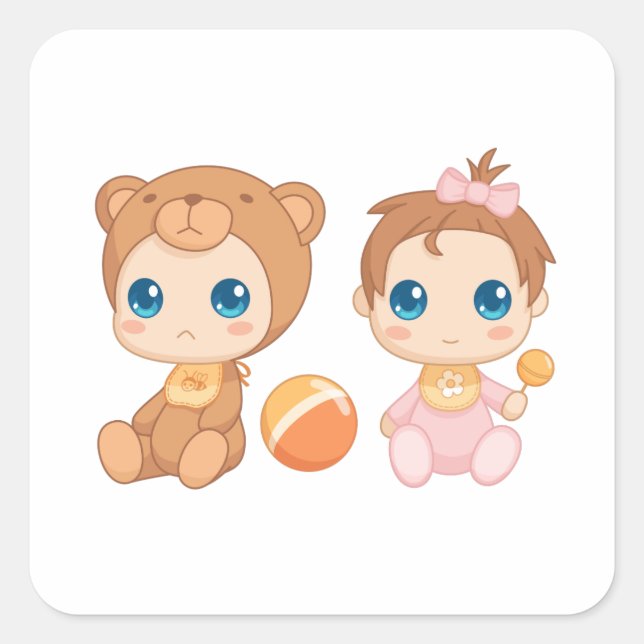 Baby Girl Twins Bear Jumpsuit 2 Square Sticker (Front)