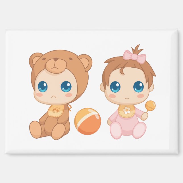 Baby Girl Twins Bear Jumpsuit Magnet (Front)