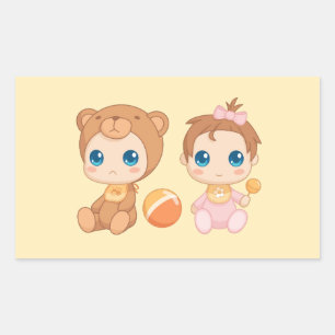 Baby Girl Twins Bear Jumpsuit on Yellow Rectangular Sticker