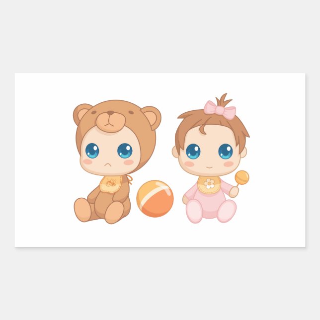 Baby Girl Twins Bear Jumpsuit Rectangular Sticker (Front)